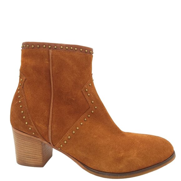 NEW Italeau Ankle Boots Womens 9.5 Brown Suede Studded Western Cowgirl Rustic